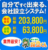 自分ですぐ出来る、会社設立システム！株式会社設立総額203,800円・合同会社（LLC）設立総額64,280円?！