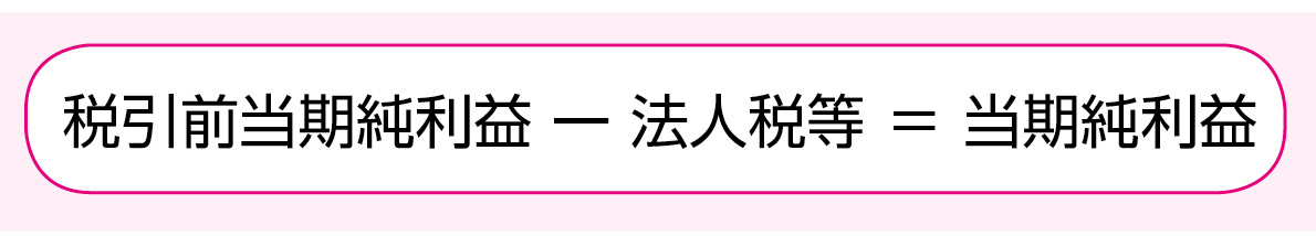 税引前当期純利益-法人税等=当期純利益