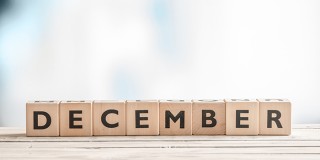 December label made of wooden cubes
