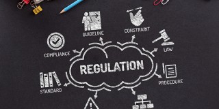Regulations Chart with keywords and icons on blackboard