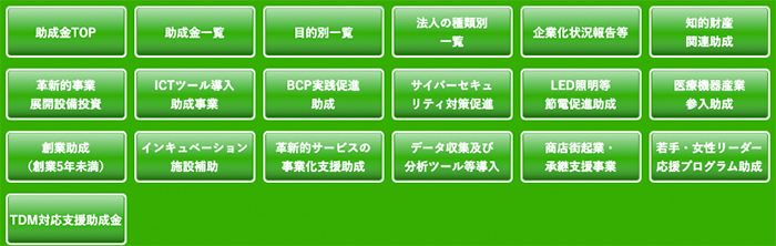 助成金・設備投資関係のメニュー